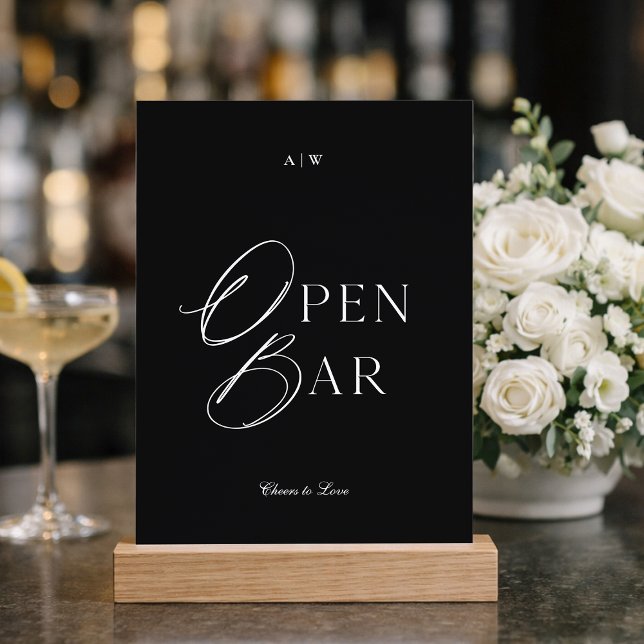 Convite Minimal Black & White Wedding Open Bar Sign (Criador carregado)
