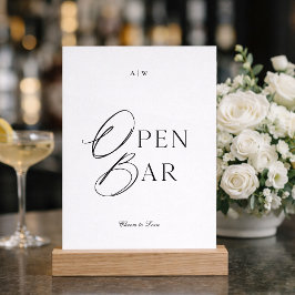 Convite Minimal Black & White Wedding Open Bar Sign