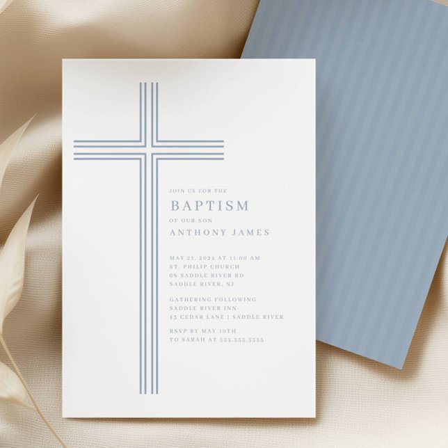 Convite Minimal Blue Cross Baptism Invitation (Criador carregado)