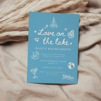 Convite Minimal Blue Script Love on the Lake Bachelorette