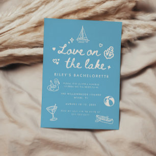 Convite Minimal Blue Script Love on the Lake Despedida de 