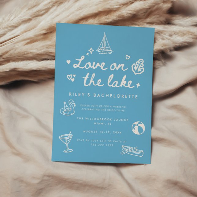 Convite Minimal Blue Script Love on the Lake Despedida de  (Criador carregado)