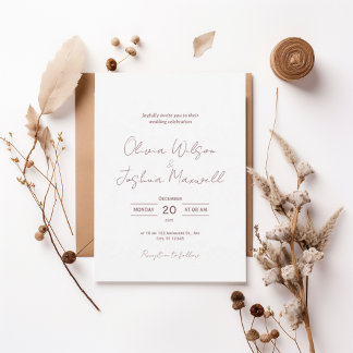 Convite Minimal Blush Script Wedding Invitation | Elegant