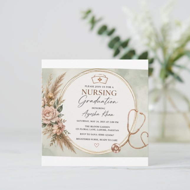 Convite Minimal Boho Nursing Graduation Invitation | Round (Em pé/Frente)