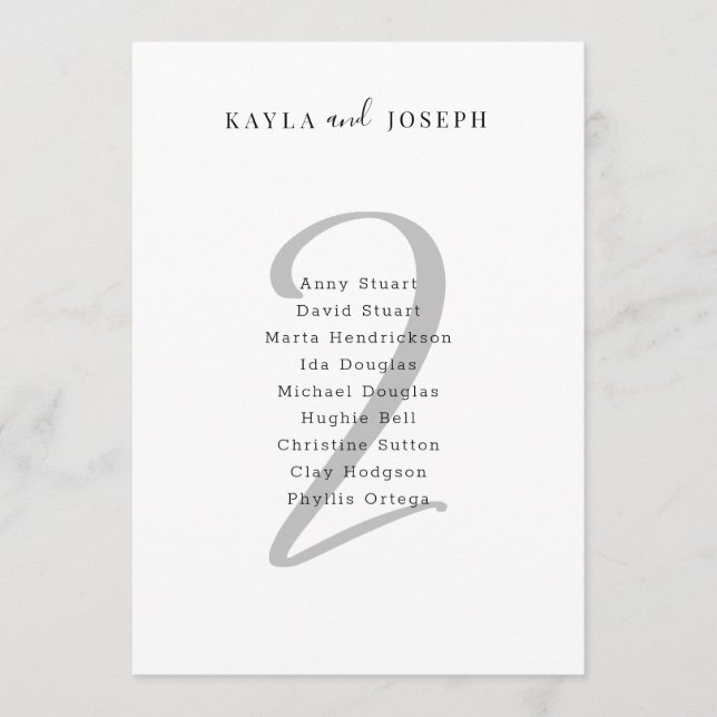 Convite Minimal Bold Wedding Guest List Table Number 2 (Frente)