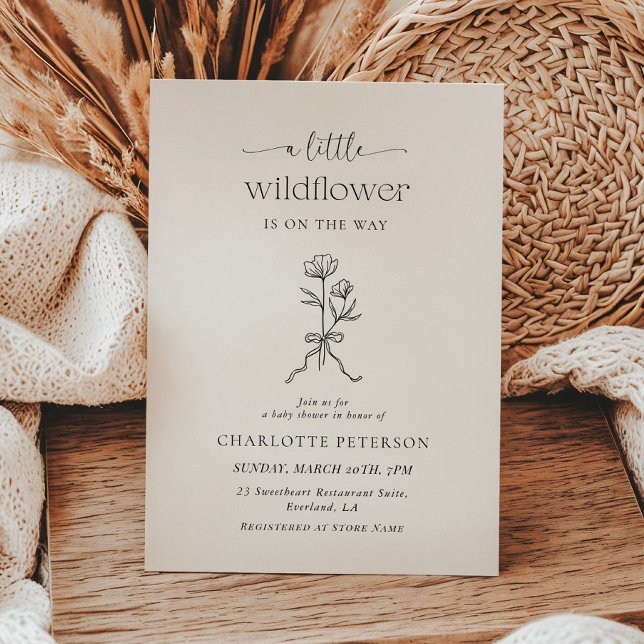 Convite Minimal Bow Floral Baby Shower Invitation (Criador carregado)