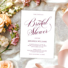 Convite Minimal Burgundy Handwritten Script Bridal Shower