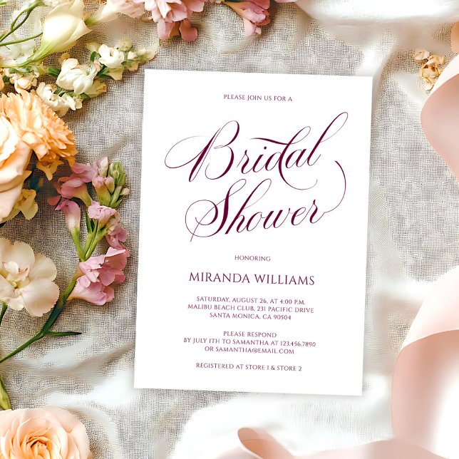Convite Minimal Burgundy Handwritten Script Bridal Shower (Criador carregado)