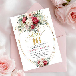Convite Minimal Burgundy White Gold Sweet Sixteen Invite