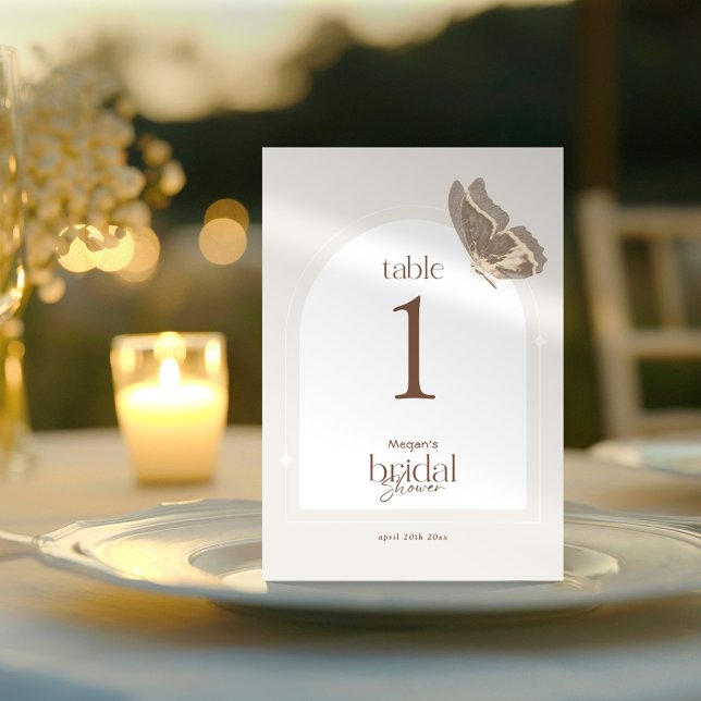 Convite Minimal Butterfly Bridal Shower Table Number Card (Criador carregado)