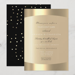 Convite Minimal Champaigne Dourado Preto Confete Sépia Mar