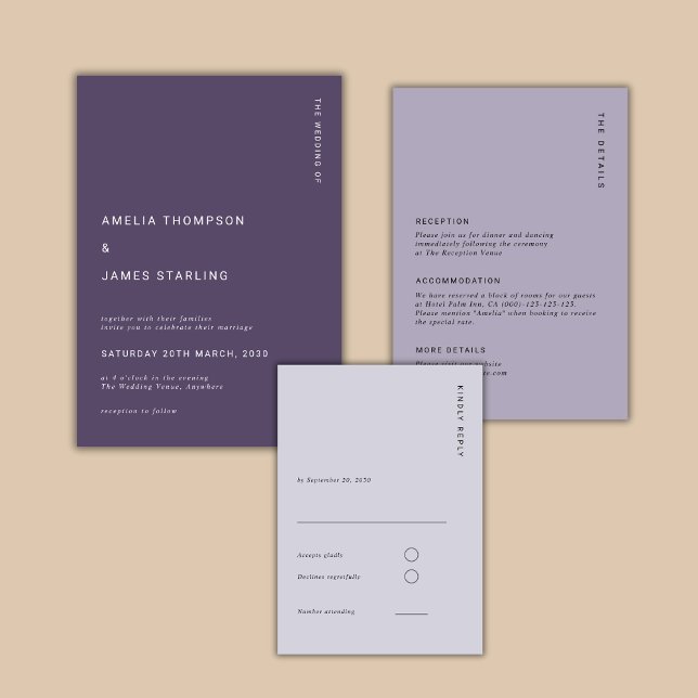 Convite Minimal & Chic Purple Modern Simple Wedding (Criador carregado)
