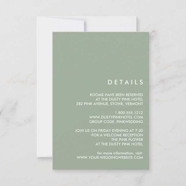 Convite Minimal Chic Sage | Detalhes do Convidado de Casam (Frente)