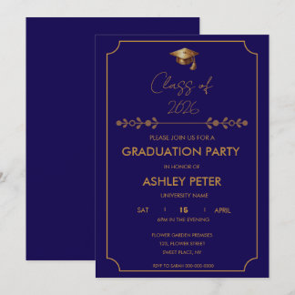 Convite Minimal Classy Blue Grad Party Invitation