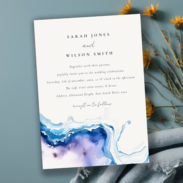 Convite Minimal Coastal Sea Beach Watercolor Wedding (Criador carregado)