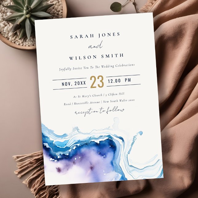 Convite Minimal Coastal Sea Beach Watercolor Wedding (Criador carregado)