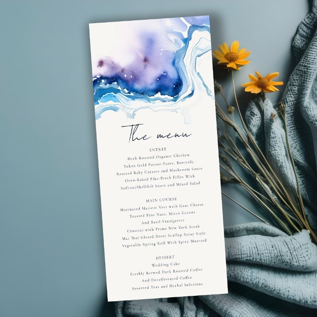 Convite Minimal Coastal Sea Beach Wedding Menu Card (Criador carregado)