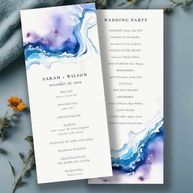 Convite Minimal Coastal Sea Beach Wedding Program Card (Criador carregado)
