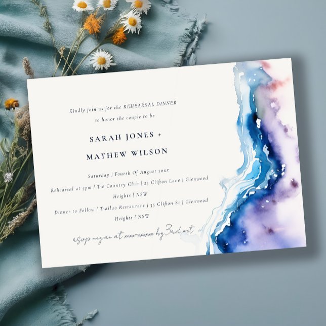 Convite Minimal Coastal Sea Beach Wedding Rehearsal Dinner (Criador carregado)