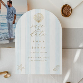Convite Minimal Coastal Seashell Wedding Save the Date