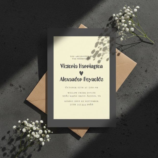 Convite Minimal Cream Typography Wedding Invitation (Modern wedding invitation design with elegant typography and a clean, timeless romantic layout.)