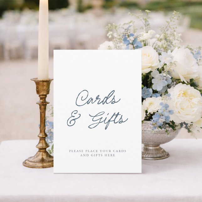 Convite Minimal Dusty Blue Cards & Gifts Sign (Criador carregado)