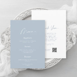 Convite Minimal Dusty Blue Wedding Menu & Thank You Card