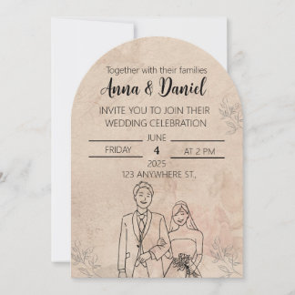 Convite Minimal Elegant Wedding Invitation with Line Art C