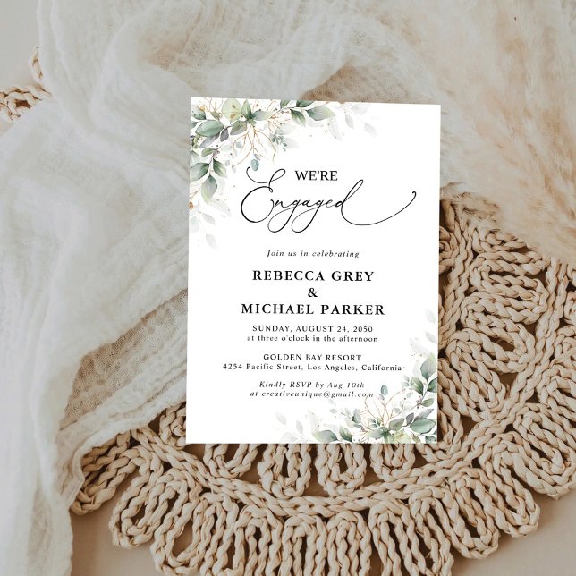 Convite Minimal Eucalyptus Engagement Party Invitation (Criador carregado)