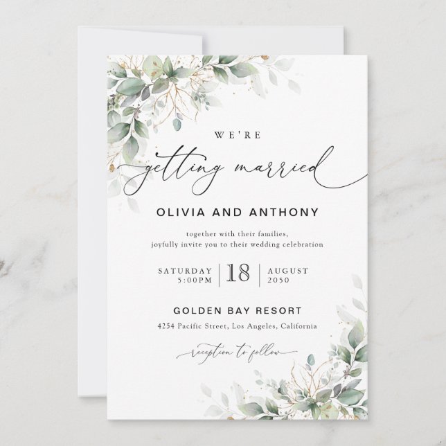 Convite Minimal Eucalyptus Wedding Invitation (Frente)