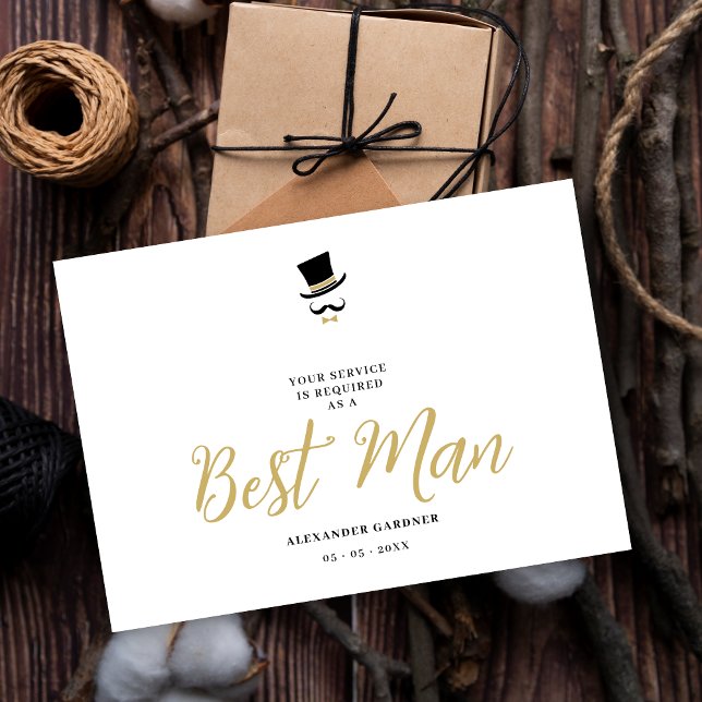 Convite Minimal Exquisite Gorgeous Script Best Man  (Minimalist Exquisite Gorgeous Script Best Man Wedding Proposal Card in Black and Faux Gold.)