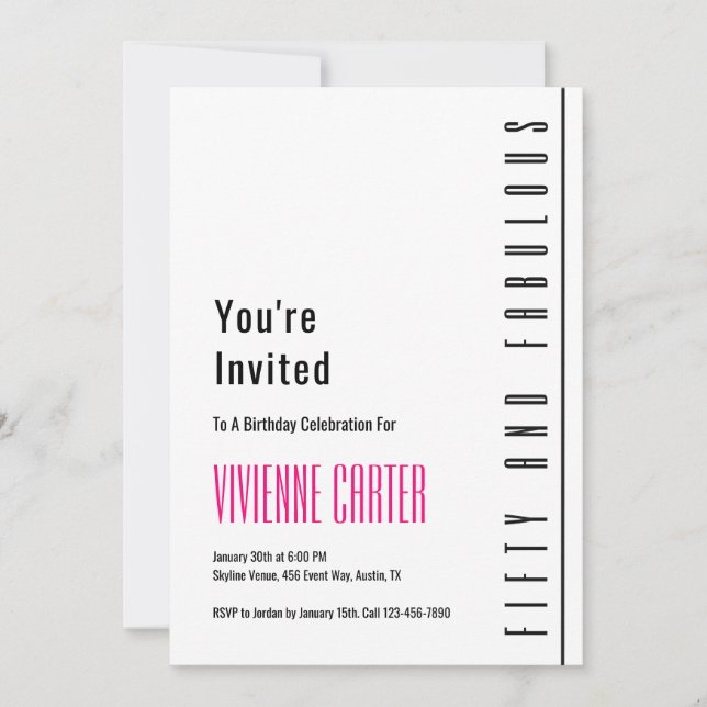 Convite Minimal Fifty and Fabulous 50th Birthday Party (Frente)