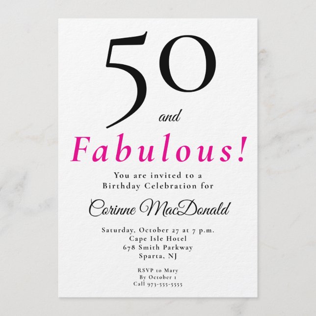 Convite Minimal Fifty and Fabulous 50th Birthday Party (Frente)