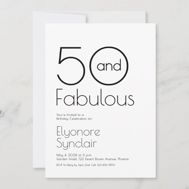 Convite Minimal Fifty and Fabulous 50th Birthday Party (Frente)