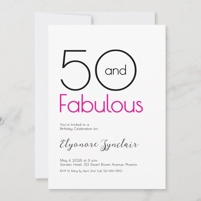 Convite Minimal Fifty and Fabulous 50th Birthday Party (Frente)