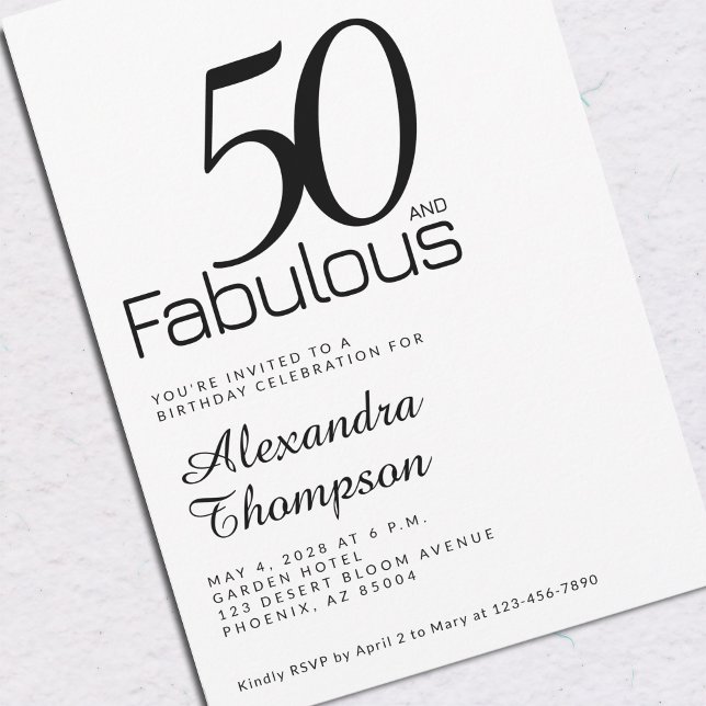 Convite Minimal Fifty and Fabulous 50th Birthday Party (Criador carregado)