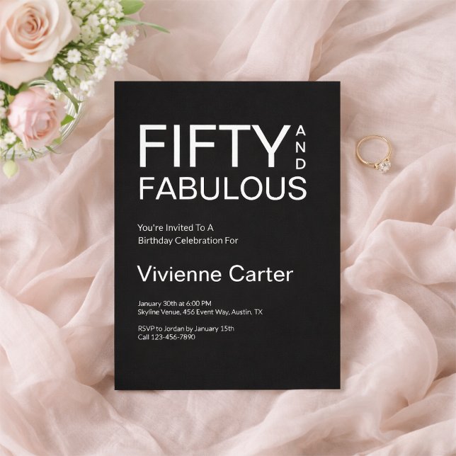 Convite Minimal Fifty and Fabulous 50th Birthday Party (Fifty and Fabulous 50th Birthday Invitation)