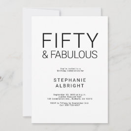 Convite Minimal Fifty and Fabulous 50th Birthday Party Inv