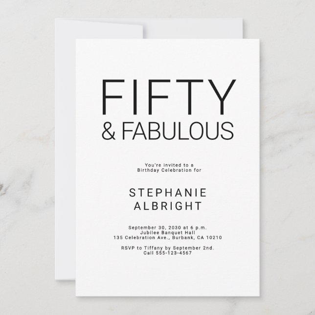 Convite Minimal Fifty and Fabulous 50th Birthday Party Inv (Frente)