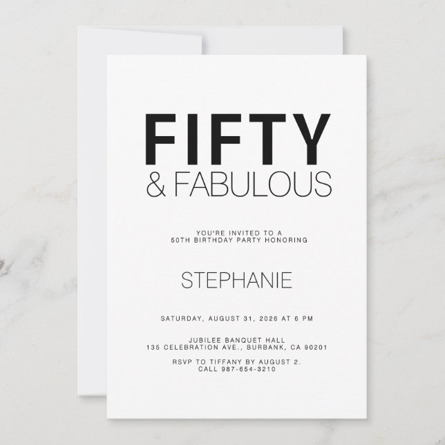 Convite Minimal Fifty and Fabulous 50th Birthday Party Inv (Frente)