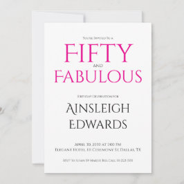 Convite Minimal Fifty and Fabulous Pink 50th Birthday