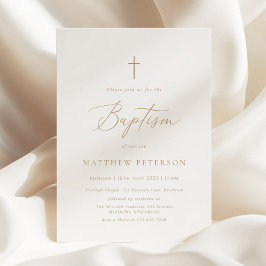 Convite Minimal Gold Calligraphy Baptism