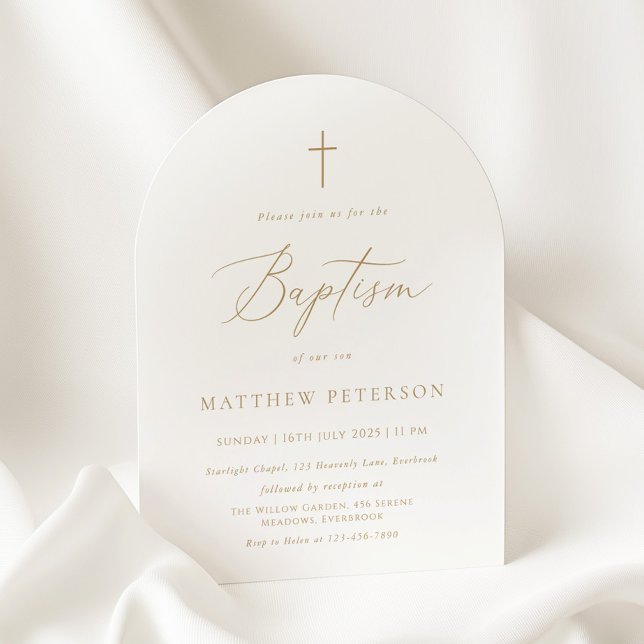 Convite Minimal Gold Calligraphy Baptism (Criador carregado)