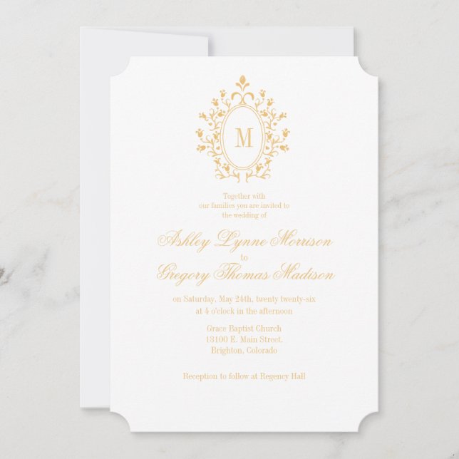 Convite Minimal Gold Monogram Wedding Invitation (Frente)