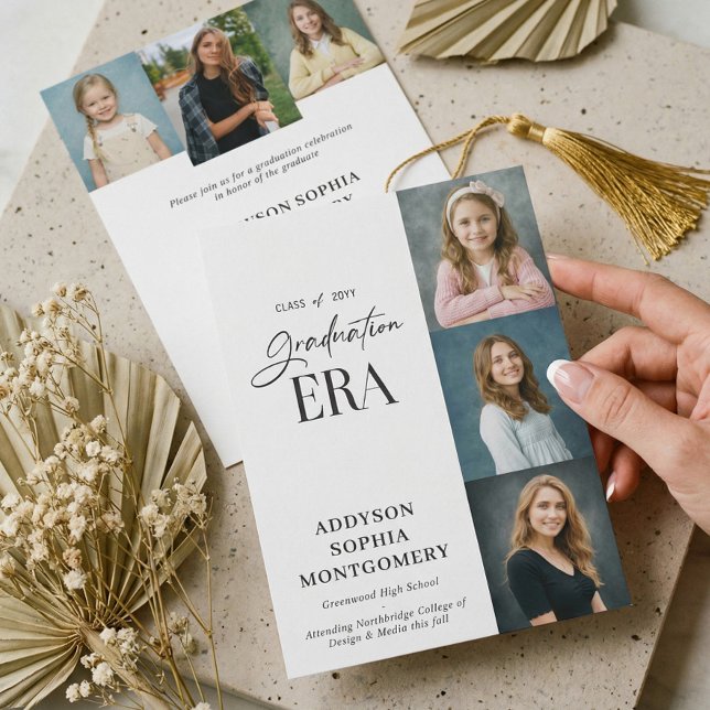 Convite Minimal Graduation Era Then & Now Photos Grad (Minimal Graduation Era Then & Now Photos Grad Invitation)