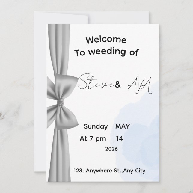 Convite Minimal Gray Romantic Wedding Invitation | Elegant (Frente)