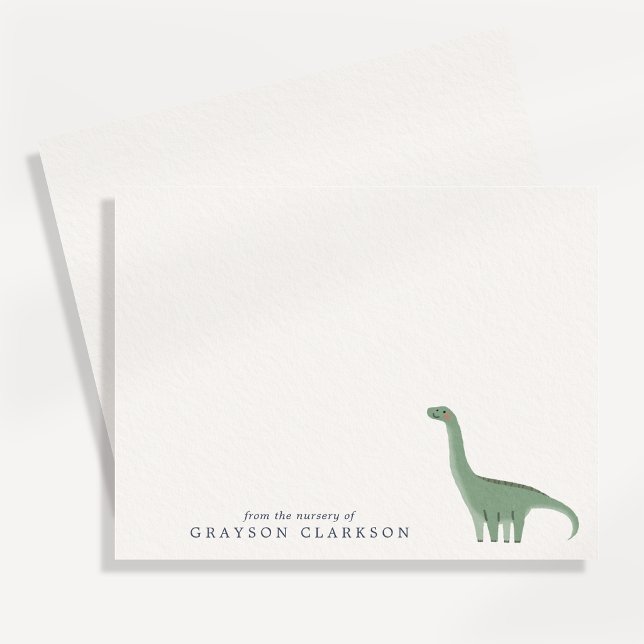 Convite Minimal Green Dinosaur Nursery Note Card (Criador carregado)