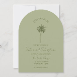 Convite Minimal Green Palm Tree Beach Save The Date