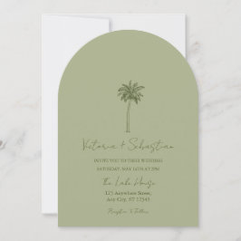 Convite Minimal Green Palm Tree Beach Wedding Invitation