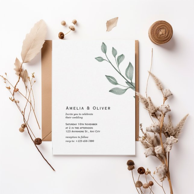 Convite Minimal Greenery Botanical Wedding Invitation (Criador carregado)